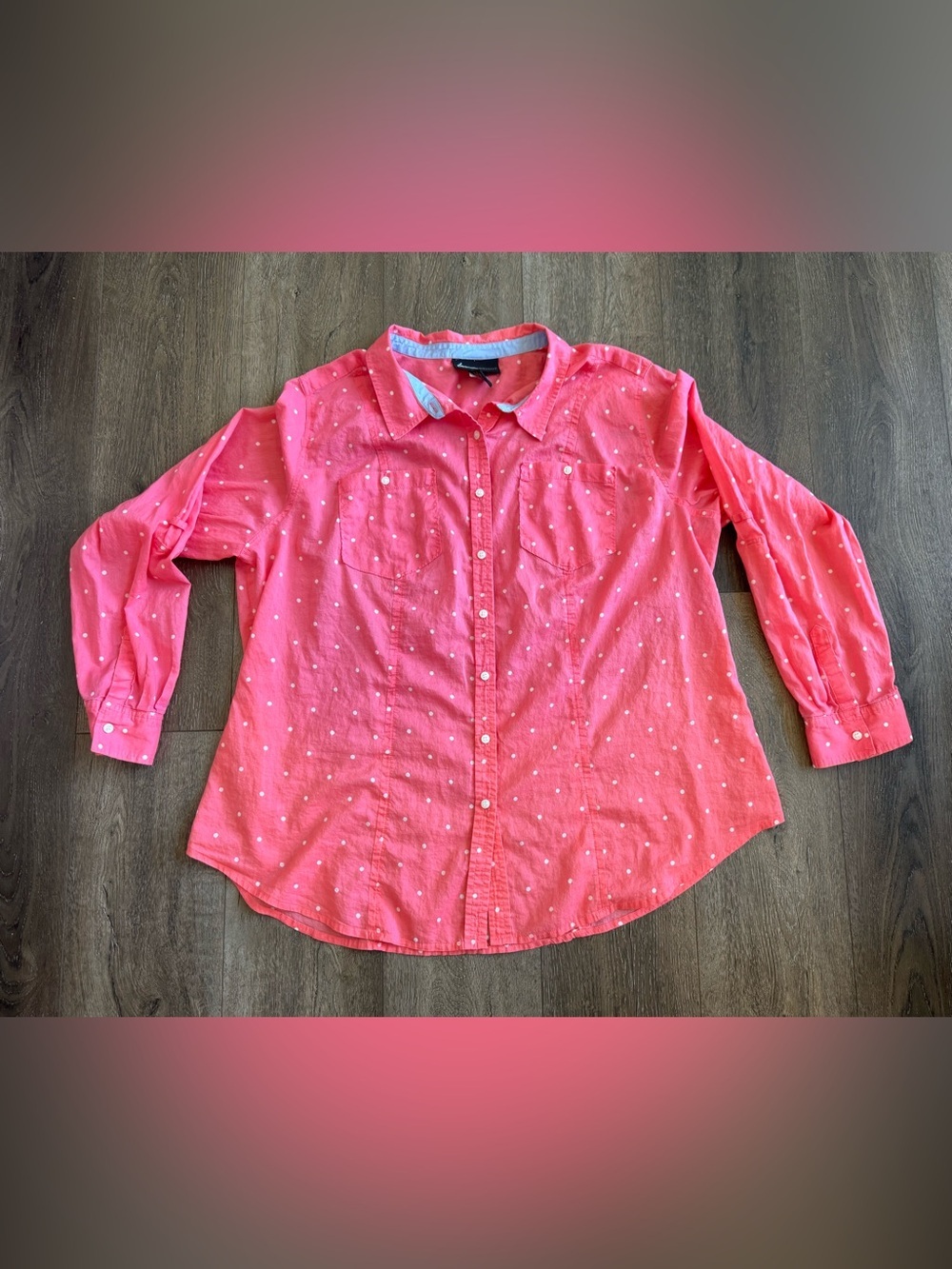 Lane Bryant Coral Pink Polka Dot Button-Down Shirt Size 18/20